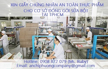 CHỨNG NHẬN AN TOÀN THỰC PHẨM CƠ SỞ ĐÓNG GÓI SỮA BỘT TẠI TP.HCM