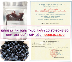ĐĂNG KÝ AN TOÀN THỰC PHẨM CƠ SỞ ĐÓNG GÓI NAM VIỆT QUẤT SẤY DẺO